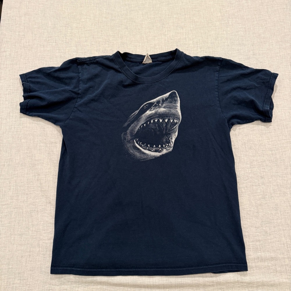 Yazbek Shark Graphic T-Shirt Navy Blue La Paz BCS Mexico Heavy Weight Mens M